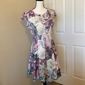 TED BAKER LONDON MAH Illuminated Bloom Skater Scuba Dress EUC sz Ted 3 US 8